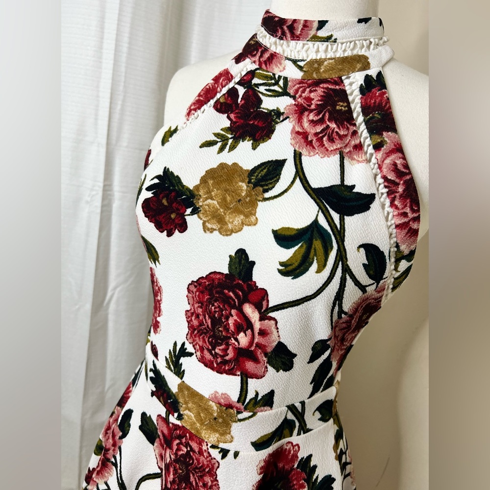 B. Darlin Size 7/8 Floral, High Neck, Strapless, A-Line